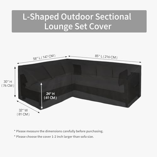 Image of Easy-Going Patio L-Shaped Sectional Sofa Cover, 58 inchX85 inch Waterproof Heavy Duty Outdoor Garden Furniture Cover (Left Facing, Black)