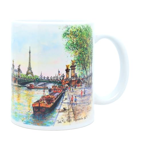 DESSAPT Arts - Guy DESSAPT - Paris, Le Pont Alexandre III en Aquarelle - Mug Céramique 325 ml - Blanc Brillant - Tasse-Cadeau Unique avec les Magnifiques...