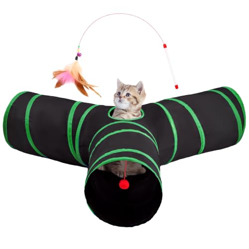 Image of Tempcore Cat Tunnel, 3-Way Collapsible Toy, Large Size Black & Green