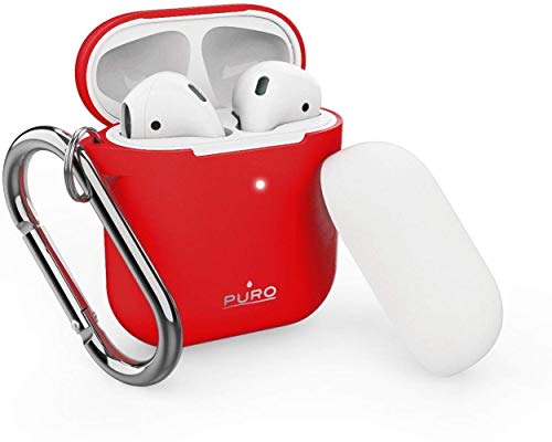 Puro Schutzhülle aus Silikon für Airpods, Rot + weißer Kappe mit Metallclip