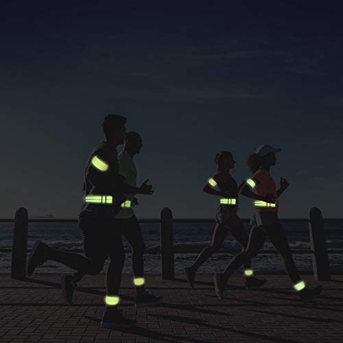 Morbeste 6 PCS Reflective Running Gear, High Visibility Glow Safety Reflective Belt or Sash, Lightweight Reflective Band Strap for Running, Walking, Cycling - Fits Women, Men, Kids (Green) - Thumbnail 7