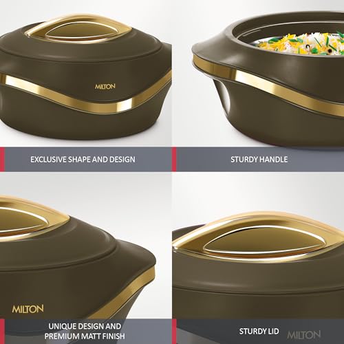 Image of MILTON Pearl 1500 PU Insulated Inner Stainless Steel Casserole, 1270 ml, Dark Brown, BPA Free, Food Grade, Hot and Cold, Easy to Carry, Easy to Store, Chapati, Roti, Curd Maker