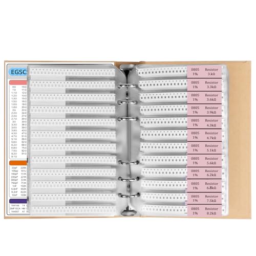EGSCST 5600PCS 0805 SMD Resistor Kit from 0Ω to 10MΩ 1%, Electronics Component Assortment with Resistors, Capacitors, Diodes, Transistors, IC, Inductors, LEDs Sample Book for DIY and Repair - Thumbnail 5