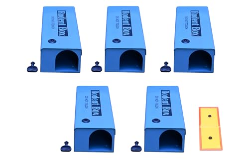 Image of Rodent Bait Station Pack, Set of 5 Boxes, Blue, Heavy Outdoor RODA Box Rodent Mouse Trap with Secure Locking Rat Box Perfect for Office, Company, Garden