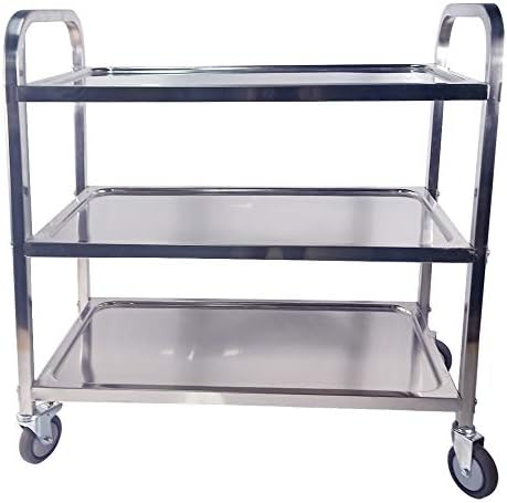 TAIMIKO Large Stainless Steel Utility Cart 3 Tiers Kitchen Trolley Rolling Carts Restaurants Serving Trolley Storage Cart With Locking Wheels ,Garage,Restaurants ,Hotels (750x400xH835MM,3 Tiers)