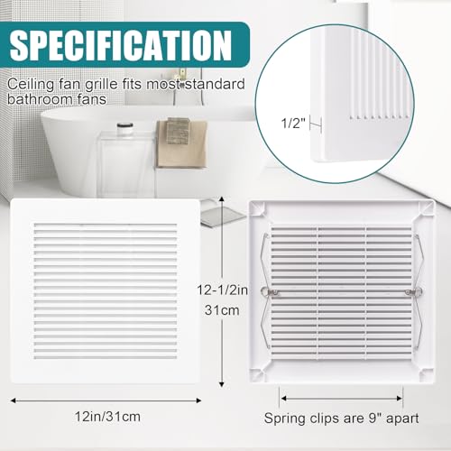 Cubierta para extractor de baño con resorte, cubierta cuadrada de 12" x 12" (2 piezas), cubierta blanca de plástico ABS para extractores de techo o pared, difusor de aire miniatura 2
