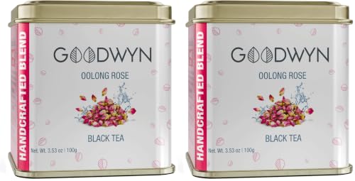 Image of Goodwyn Oolong Rose Tea (100g) - Loose Leaf Assam Tea with Real Rose Petals | Caffeine-Free | Supports Digestion, Relaxation & Skin Health | Export Quality | Trusted by 1000+ Hotels | Reusable Tin Can