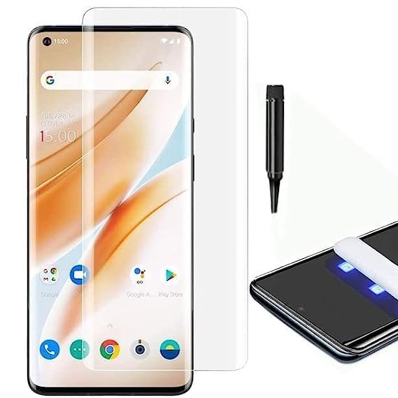 Image of Premium Tempered Glass Design for Oneplus 8 Advanced Border Less Full Edge to Edge 3D Curved UV Screen Protector and Easy Installation Kit (Pack of 1) asy Installation Kit