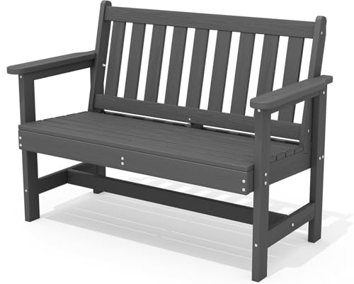 SERWALL HDPE Outdoor Bench, Weatherproof Porch Bench, 1 Pack, Grey
