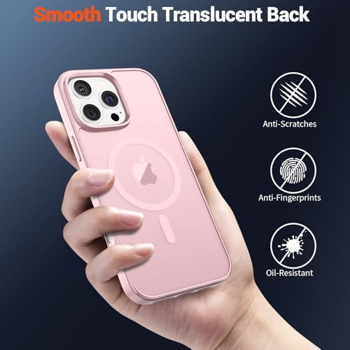 Image of SUPFINE Magnetic for iPhone 16 Pro Case with Screen Protector (Compatible with MagSafe) (Military Grade Drop Protection) Translucent Matte Shockproof Phone Cover,Light Pink