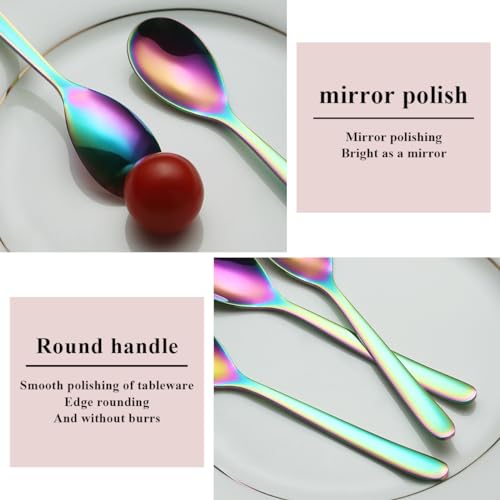Kyraton Rainbow Teaspoons 12 Pieces, 14cm Stainless Steel Tea Spoons with Colorful Titanium Plating, Ice Cream Spoons - Image 4