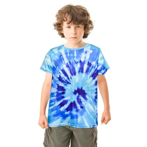 Image of Boys Tie Dye Shirts 3-12 Years Hippies Crewneck Kids Short Sleeve Tee