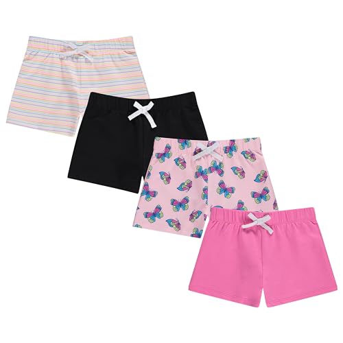 Image of BTween 4 Pack Girls Shorts, Cotton French Terry Shorts for Girls, Kids Summer Clothing