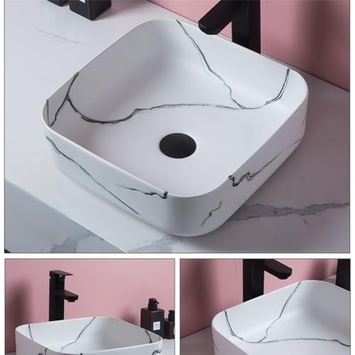 Lavabo de baño imitación mármol de cerámica exento con formato cuadrado de lujo 4