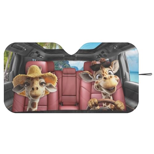 Image of Funny Giraffes Car Front Windshield Sun Shade Sun Shade for UV Protection Foldable Front Window Cover Sun Visor Protector Accessories for Cars Truck SUV