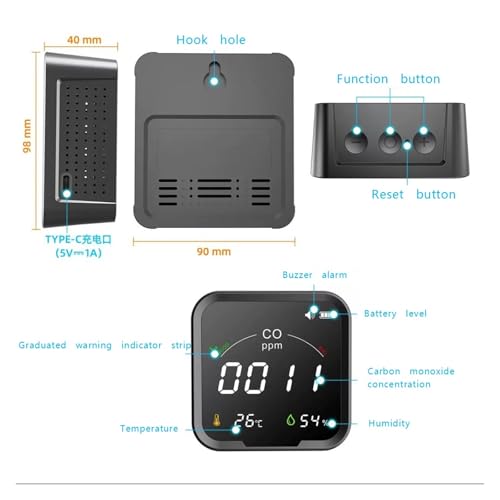Termohigrómetro digital y detector de CO2 inteligente portátil modelo PTH-9D 3