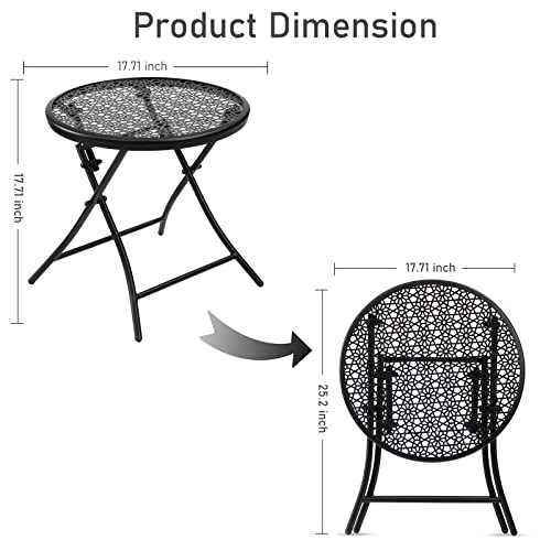 Teokj Folding Outdoor Side Tables, Anti Rust Small Patio Table Round Metal End Table With Flower Cutouts For Porch Yard Balcony Deck Lawn, Black #TOP2