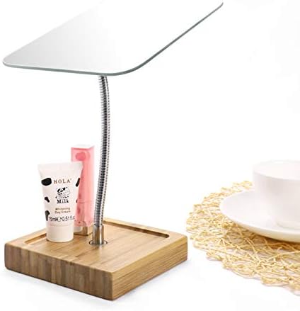 Hosoncovy 360 Degree Rotatable Tabletop Makeup Mirror with Stand Wooden Vanity Makeup Mirror Cosmetic Mirror Flexible Gooseneck Rectangle Mirror for Bedroom Bathroom