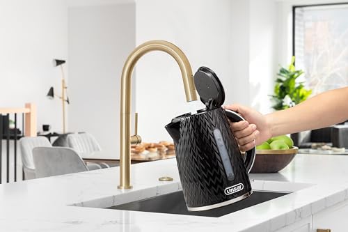 Linsar - Electric Kettle - Curved Texture - 1,7 L - Kettle with High Gloss, Chrome Accents, Limescale Filter, Automatic switch-off, On/Off switch illuminated - 3000 Watts (Black) - Image 4