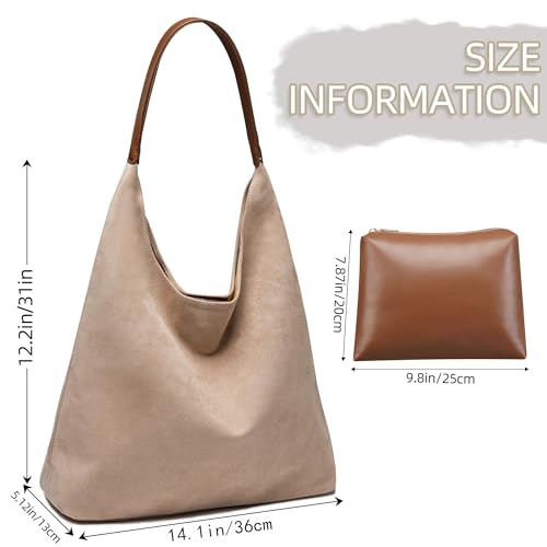 Image of Large Work Tote Bags for Women, Boho Slouchy Suede Purses Handbags