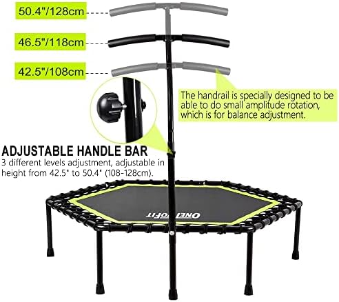 ONETWOFIT 48" Silent Mini Trampoline with Adjustable Handle Bar Fitness Trampoline Bungee Rebounder Jumping Cardio Trainer Workout for Adults or Kids 5 41W5KU01YoL. AC