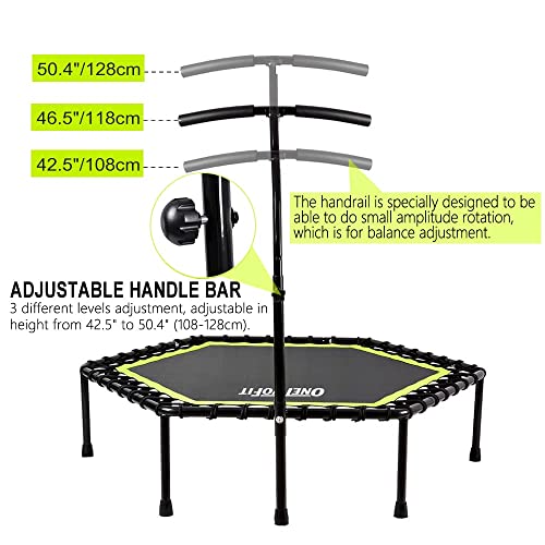 Onetwofit 48" Silent Mini Trampoline With Adjustable Handle Bar Fitness Trampoline Bungee Rebounder Jumping Cardio Trainer Workout For Adults Or Kids #TOP4