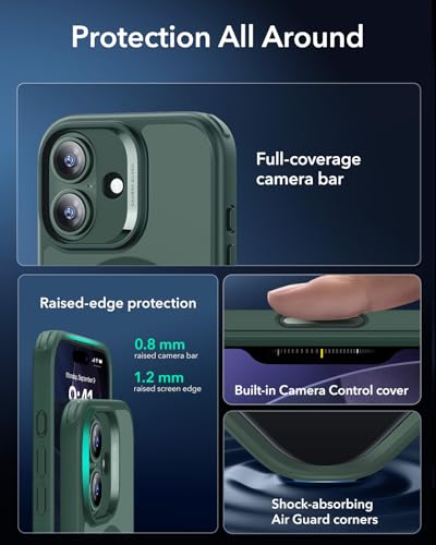Image of ESR for iPhone 17 Case, Camera Control Cover, Compatible with MagSafe, Shockproof Military-Grade Protection, Magnetic Phone Case for iPhone 17, Classic Hybrid Case, Frosted Green