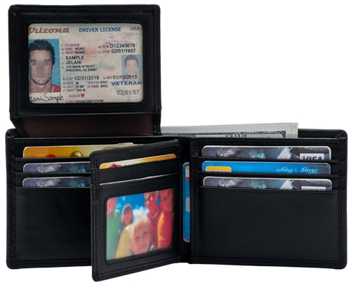 Mens Bifold Leather Wallet with 14 Card Slots, 2 ID Windows, Large Capacity, and RFID Blocking Wallet for Men2