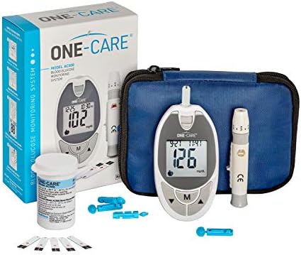 ONE-CARE™ Diabetes Testing Kit: Blood Glucose Monitor System with Blood Sugar Meter, 10 Blood Test Strips, Lancing Device, 10 Lancets, Carrying Case – Glucose Monitoring Kit with Glucometer and Strips