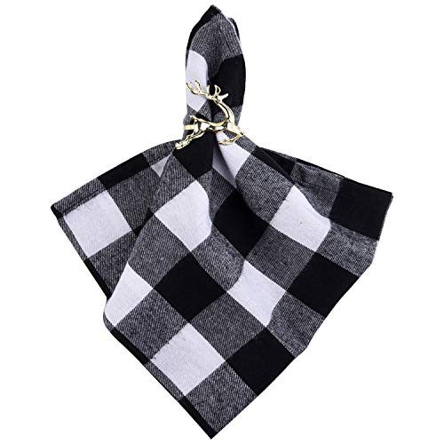 Aneco 6 Pack 18 X 18 Inch Checkered Plaid Dinner Napkin Plaid 100% Cotton Cocktail For Everyday Place Setting Decoration, Family Dinners, Festival, Party Use, Black And White #TOP4