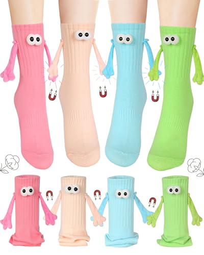 Vermeyen 4 Pair Holding Hands Socks Funny Magnetic Suction Couple SocksUnisex Couple Sock