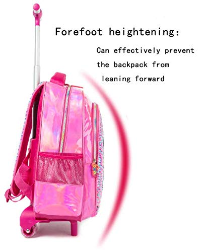 Egchescebo School Kids Rolling Backpack for Girls and Boys With Wheels Trolley Wheeled Backpacks for Girls Travel Bags 3PCS Girls and Boys Backpack With Lunch Box Rose Red