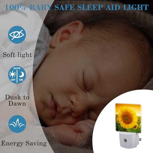 Image of Plug in Night Lights Sunset Sunflower Field Nightlight Plug Into Wall Dusk to Dawn Sensor LED Night Light for Kid Girls Boys Women Men Room Decor, Hallway, Kitchen, Bathroom, Nursery, Stairs