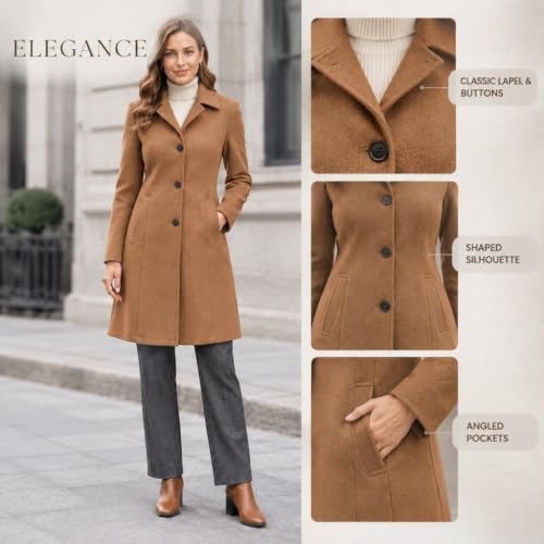FPMLUXLL Womens Pea Coat Long Sleeve Single Breasted Warm Winter Jacket - image 5