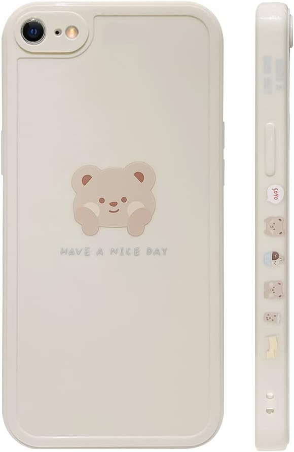 Ownest Compatible for iPhone 7/8/SE 2020/2022 Case Cute Painted Design Brown Bear with Cheeks for Women Girls Fashion Slim Soft Flexible TPU Rubber for iPhone 7/8/SE 2020/2022-Beige