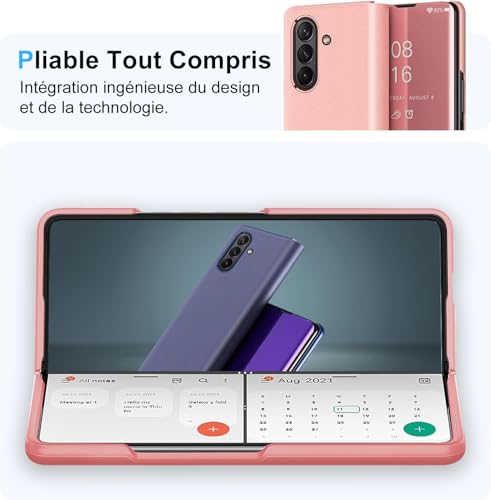 Coque Samsung Z Fold 7 rigide PC et cuir PU avec clapet miroir - 7