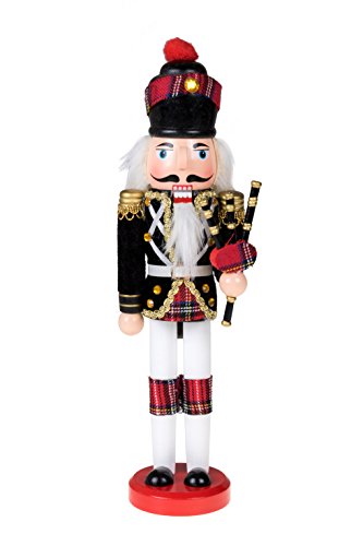 Clever Creations Black Scottish Bagpiper 12 Inch Traditional Wooden Nutcracker, Festive Christmas Décor for Shelves and Tables
