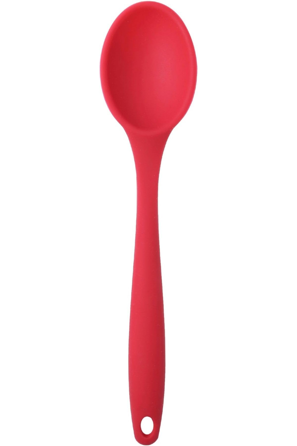 Silikon Servis ve Yemek Hazırlama Kaşığı, Yumuşak Uç, Komple Silikon, 27 cm, Kırmızı Kaşık, Yanmaz Yapışmaz, Tencere Çizmez, 1 Adet
