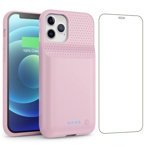 QTshine Battery Case for iPhone 12/12 Pro [2025 Upgraded] 10800mAh Ultra-Slim Portable Extended Charger Case Cover for iPhone 12/12 Pro Charging Case (6.1 Inch)-Pink