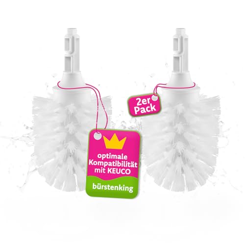 Bürstenking WC Ersatzbürstenkopf, 67 mm, Toilettenbürstenkopf Set passend für Keuco WC-Garnituren, Borsten Ersatzklobürstenkopf, 2 Stück, weiß