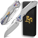 Sitivien ST276 Folding Knife, M390 Steel Blade Titanium and Timascus Inlaid Handle Knife with Safety Lock Frame Lock for Outdoor Camping, Hiking, Survival