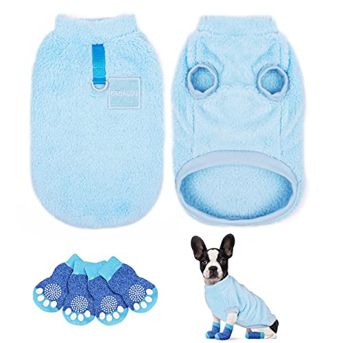 VSSHE Hundepullover,Plüsch Warmer Pullover Katzenkleidung Warme Hunde Pullis Fleece Haustiermantel Welpenpullover Pullover Kleidung Haustier Kostüm Welpenpullover für Kleine Mittelgroße Blau-S