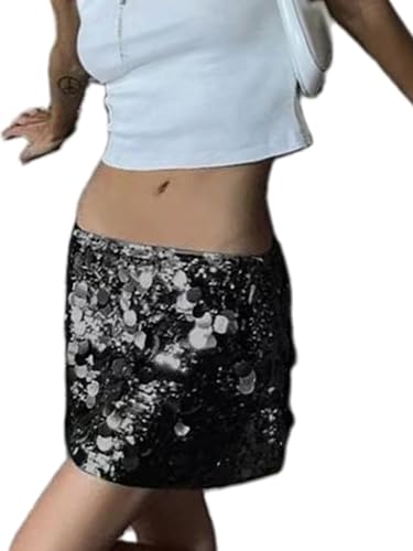 Women Sequin Skirt Stretchy Bodycon Night Out Dance Party Glitter Shiny Sparkly Club Short Mini Pencil Skirts