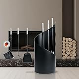 Kaminbesteck，Kaminzubehör Set 4-teilig mit Schürhaken，Ascheschaufel，Kaminbesen+Ständer ，Hochwertige Kamingarnitur，Schwarz Modern Edelstahl Ofenbesteck Set，Kaminset，Kaminreinigungsset