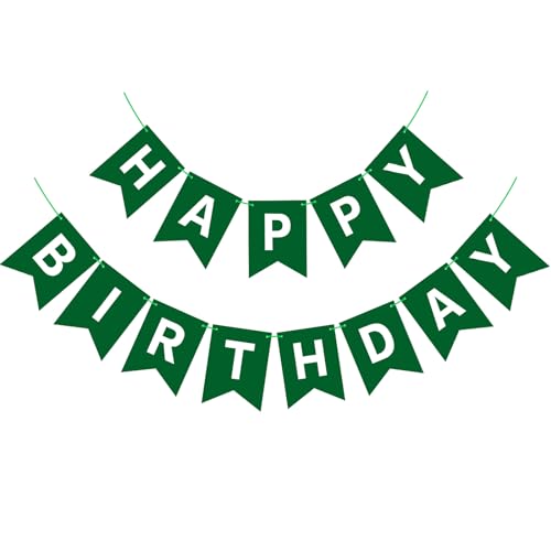 Image of Hooqict Happy Birthday Banner Dark Green Birthday Party Decorations Green Party Banner Garland Sign for Kids Adults Men Golf Birthday Decorations Supplies
