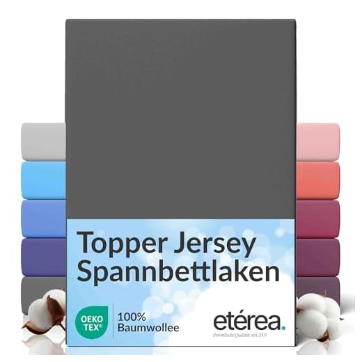 etérea Comfort Jersey Spannbettlaken 90x200-100x200 cm - 100% Baumwolle Spannbetttuch Bettlaken bis 25 cm Matratze - Blau 2 etérea Jersey Topper Spannbettlaken 180x200 bis 200x200 cm Boxspringbett - Superweiches Spannbetttuch aus 100% Baumwolle, Topper Bettlaken bis 10 cm Topperhöhe, Anthrazit
