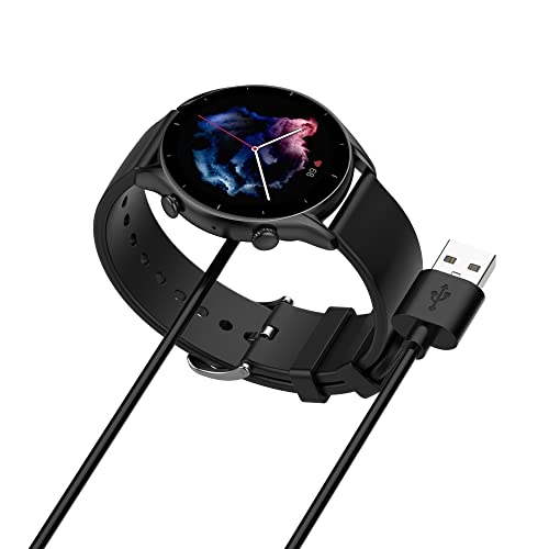 Ruentech Chargeur compatible avec Amazfit GTS3 Câble pour Amazfit GTR4/GTR 3 PRO/T-Rex 2/T-Rex Ultra Station de charge de rechange 100 cm Noir