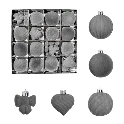 CYRENT 32 Stück leichte beflockte Weihnachtskugeln aus Kunststoff...