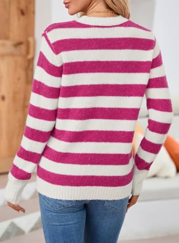 Image of Dokotoo Sweaters for Women 2026 Crewneck Striped Cute Color Block Fall Winter Knitted Pullover Tops