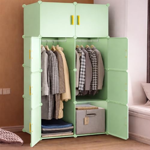 Image of LUHI Plastic Wardrobe for Kids Clothes - Easy to Use Anti-Skid & Non-Slip Effective Professional, Plastic Cupboard for Kids, Foldable Almirah, Collapsible Wardrobe (Green Y3, 8-Shelf-8-Door)